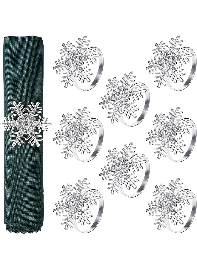 PROMASS 8-Piece Set Napkin Ring Table Setting Suitable for Casual or Formal Occasions Napkin Ring (Silver snowflake) - Image 1