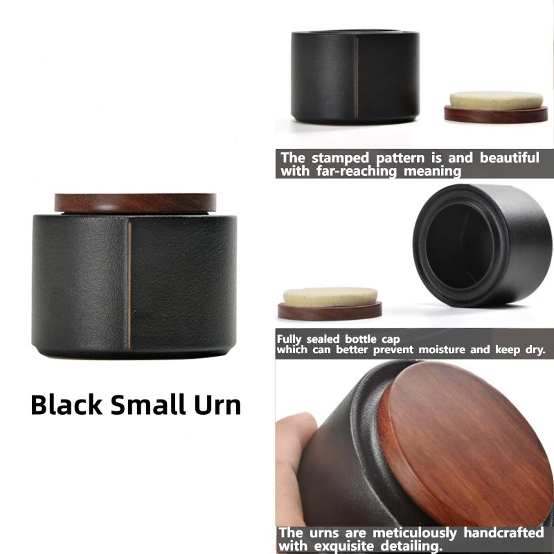 NS Online Black Small Urn Ashes Keepsake - 2.5 inches Ceramic Sharing Decorative Urns, Capacity 12 Cubic inches Memorial Funeral urn for Human, Pets - Qnty 1 - Image 3