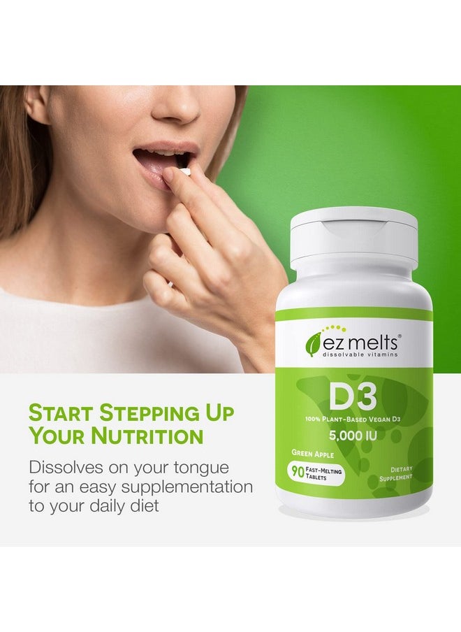 EZ Melts - Vitamin D3 5000 Iu Tablets Vitamin D3 Dissolving Tablets For Improved Vitamin Intake Vegan D3 Vitamins To Promote Bone Support Zero Sugar Vitamin D3 Tablets Apple Flavor 90 Ct - Image 1