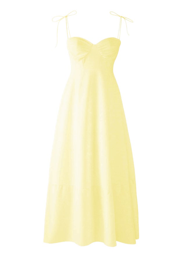 trendyol فستان ماكسي مزين بتفاصيل دراب وفتحة خصر باللون الأصفر الفاتح - Image 5