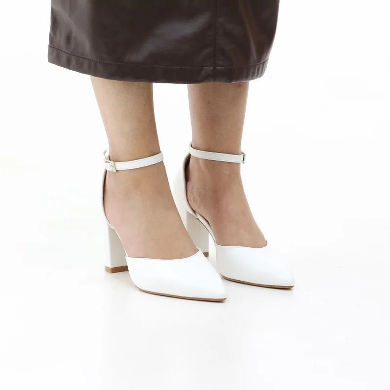 MISSY OPEN WAIST POINTY ON BLOCK 8.5CM HEEL PU WHITE