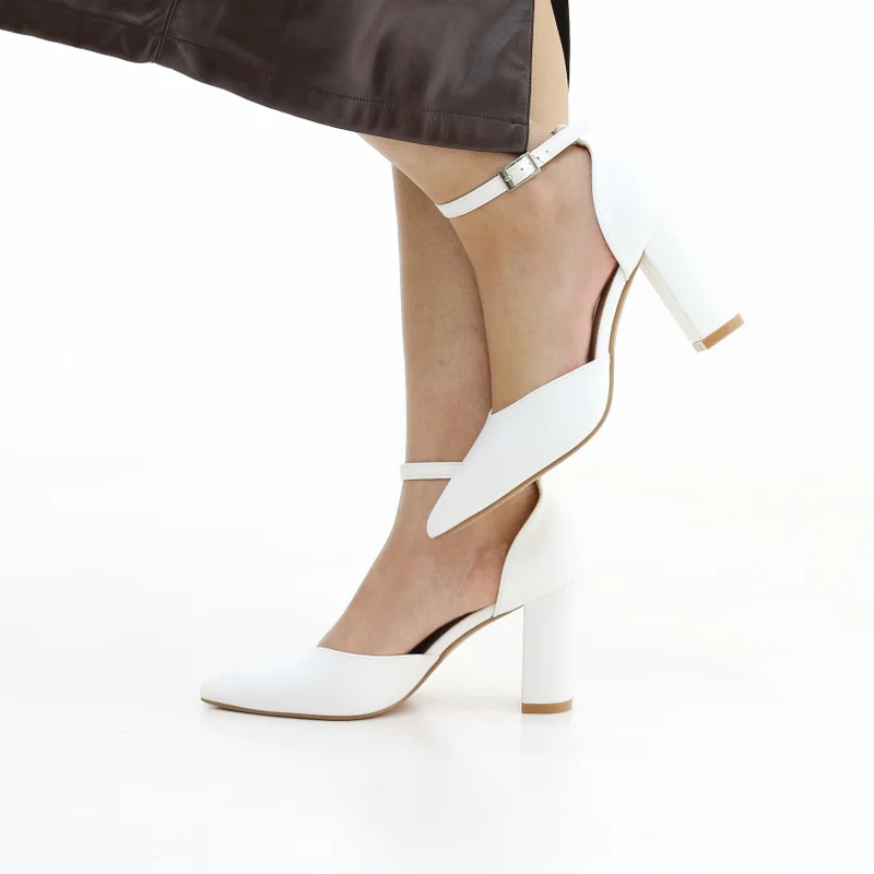 LAMARAPARIS  MISSY OPEN WAIST POINTY ON BLOCK 8.5CM HEEL PU WHITE for Women | Best Price UAE