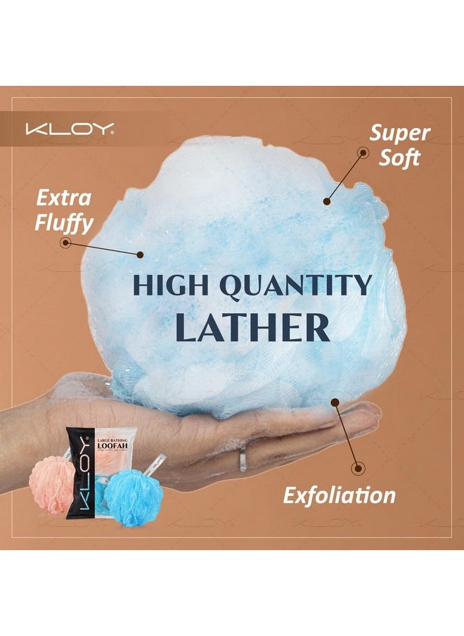 KLOY KLOY Large Bath Loofah Sponge Scrubber Exfoliator for High Lather Cleansing (Peach and Blue)  - Image 3