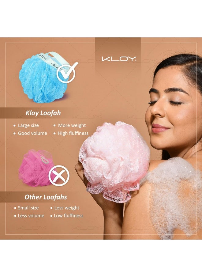KLOY KLOY Large Bath Loofah Sponge Scrubber Exfoliator for High Lather Cleansing (Peach and Blue)  - Image 2