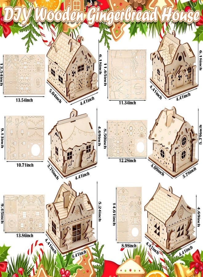 Fullhawl 6 Sets DIY Wooden Christmas Gingerbread House Kit to Build with Paint Paintbrushes and Gingerbread Man Stickers 3D Christmas Tree Ornaments for Fun Craft Activity Creative DIY Art Project - Image 2