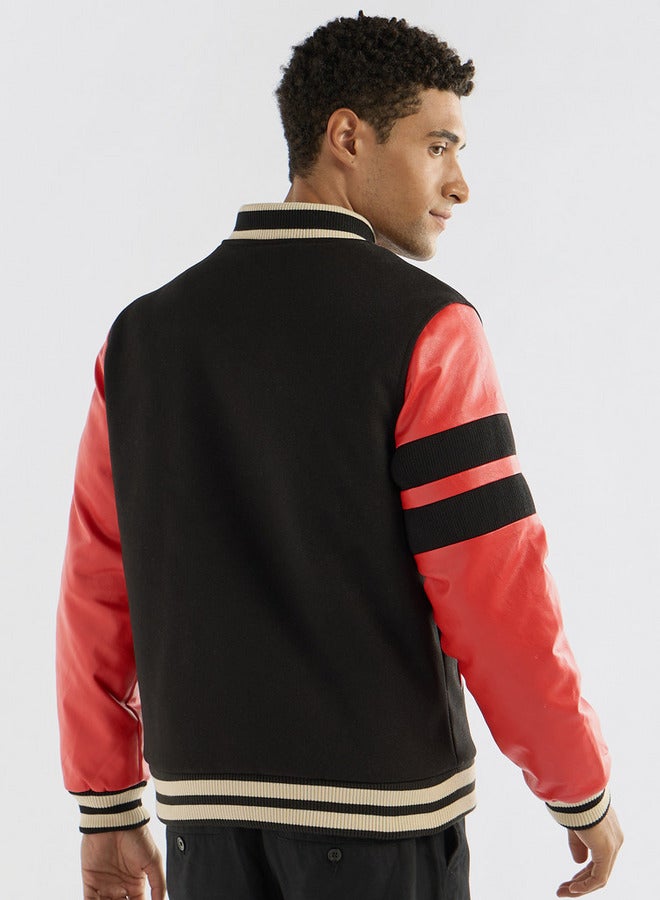 Splash FAV Slogan Detail Button Through Bomber Jacket with Pockets and Long Sleeves - Image 3