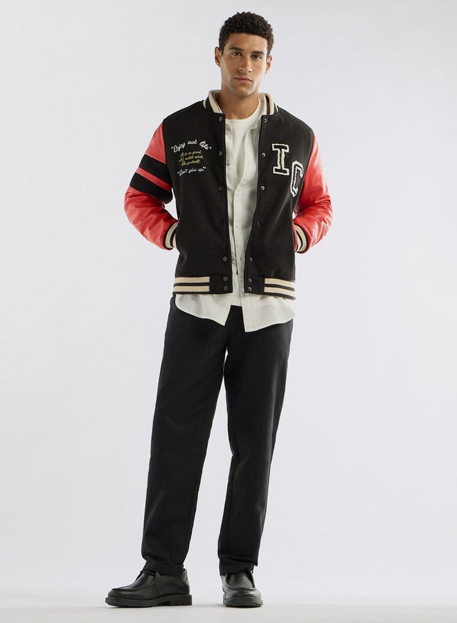 Splash FAV Slogan Detail Button Through Bomber Jacket with Pockets and Long Sleeves - Image 2