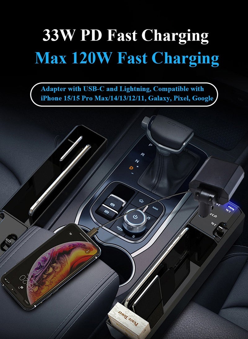 120W Retractable Car Charger, 4-in-1 Fast Car Phone Charger Featuring a 2.6ft Retractable Cord, with Lightning and USB-C Cable Car Charger Adapters, Compatible All Other Phone Models - Image 5
