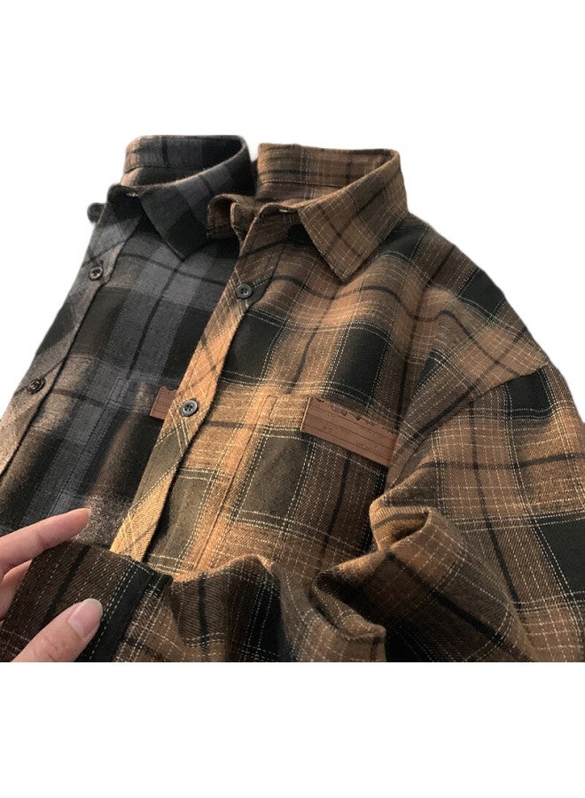 Foss Phil Plaid Shirt Men And Women Autumn And Winter Loose Cool Shirt Cityboy Long Sleeve Jacket Fpcs13 Coffee Plaid 3Xl - Image 1