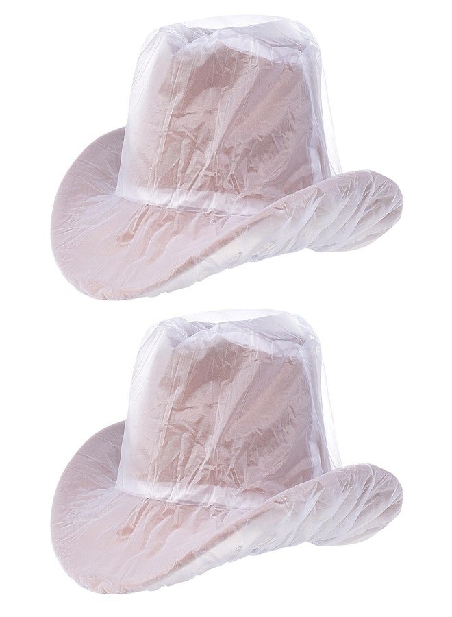 phnydreg 2Pcs Cowboy Hat Rain Covers Plastic Hat Waterproof Cover Cowboy Hat Covers for Dust Unisex Travel Hat Storage Cover (2, White) - Image 1