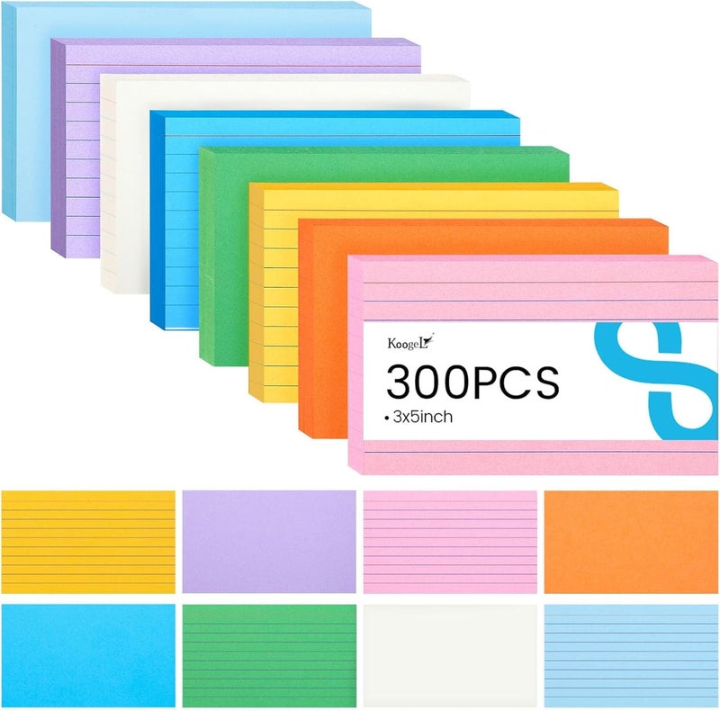 HEYPLACE 300PCS Index Cards 3x5, Colored Ruled Index Cards for Back to School, Heavy Notecards for Studying Learning Taking Notes School College Office Supplies, 8 Colors - Image 1
