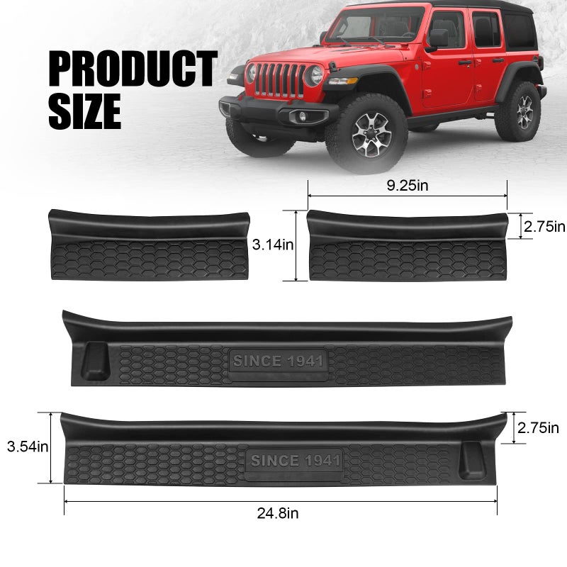 SUPAREE Door Sill Guards Kit fits JL Wrangler with Logo 1941, Black Rubber Door Entry Guards fits 2018-2025 Jeep JLU JT 4-Door Accessories Parts Door Sill Guard Protector, 4pcs/Set - Image 3