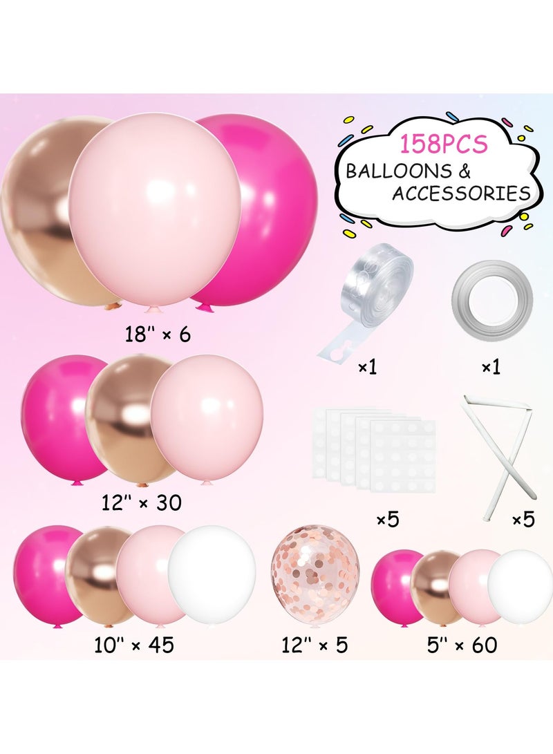 وارتفع الأحمر الوردي الشمبانيا بالون القوس اكليلا من الزهور مجموعة ، 146 الوردي الساخن متعدد الألوان قصاصات الورق والورد الذهبي العطاء بالون الأبيض ، وتستخدم في يوم التخرج الطرف دش الطفل عرس الديكور - Image 2