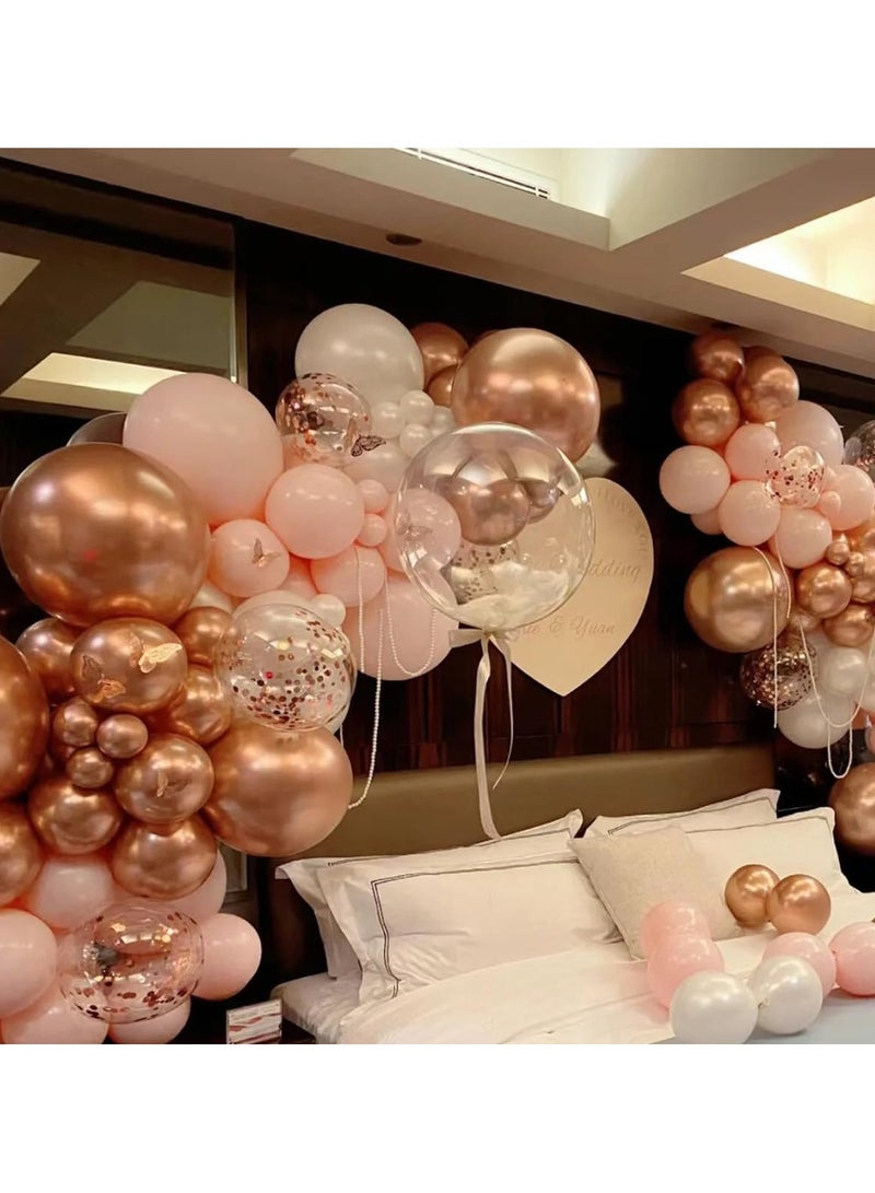 وارتفع الأحمر الوردي الشمبانيا بالون القوس اكليلا من الزهور مجموعة ، 146 الوردي الساخن متعدد الألوان قصاصات الورق والورد الذهبي العطاء بالون الأبيض ، وتستخدم في يوم التخرج الطرف دش الطفل عرس الديكور - Image 4