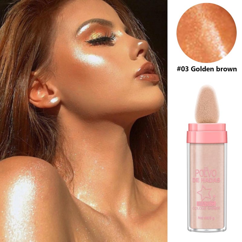 URQT Polvo De Hadas Fairy Dust Highlight Patting Powder - Full Body Contouring and Clavicle Pearlescent Patting Powder for Face and Eye, Christmas Sparkling Body Glitter (#03 Golden Brown) - Image 2