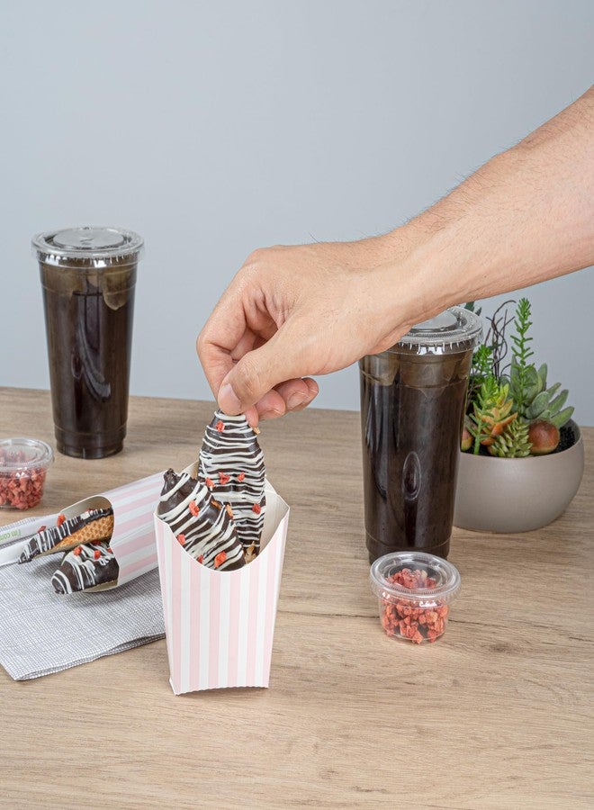 Restaurantware Bio Tek 3.9 x 2.6 x 3.5 Inch French Fry Cup 100 Disposable Snack Cups - Stackable Sustainable Pink And White Paper 2 Ounce Fry Holder For Fries Onion Rings Popcorn or Cookies - Image 4