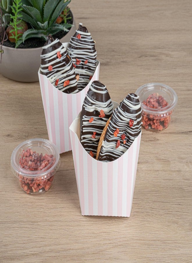 Restaurantware Bio Tek 3.9 x 2.6 x 3.5 Inch French Fry Cup 100 Disposable Snack Cups - Stackable Sustainable Pink And White Paper 2 Ounce Fry Holder For Fries Onion Rings Popcorn or Cookies - Image 3