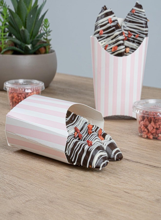 Restaurantware Bio Tek 3.9 x 2.6 x 3.5 Inch French Fry Cup 100 Disposable Snack Cups - Stackable Sustainable Pink And White Paper 2 Ounce Fry Holder For Fries Onion Rings Popcorn or Cookies - Image 5