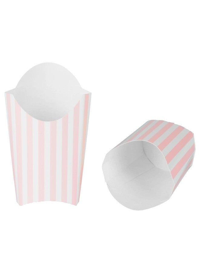 Restaurantware Bio Tek 3.9 x 2.6 x 3.5 Inch French Fry Cup 100 Disposable Snack Cups - Stackable Sustainable Pink And White Paper 2 Ounce Fry Holder For Fries Onion Rings Popcorn or Cookies - Image 1