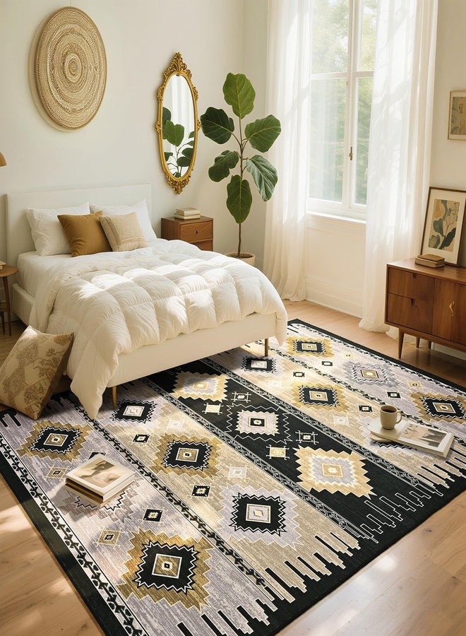B BENRON Western Rugs for Living Room, Non Slip Area Rugs for Bedroom Dining Table Kitchen, Washable Aesthetic Boho Rug for Home Decor, 5ft x 7ft, Black, Brown, Cream - Image 2