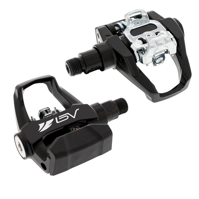BV Bike 9/16'' Dual Pedals Compatible with Both Shimano SPD and Look Delta- MTB/Spin/Indoor/Exercise Bike Pedals Compatible with Peloton - Image 1