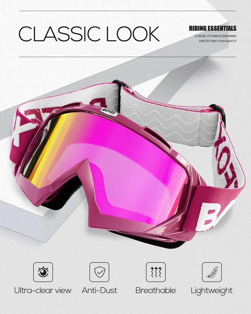 BATFOX Dirt Bike ATV Goggles Motorcycle Gear Riding Motocross Dirtbike 4-Wheeler MX DH Accessories Goggles Glasses for Men Women Youth UV400 Protection Dust-proof Anti-Slip Strap - Image 2
