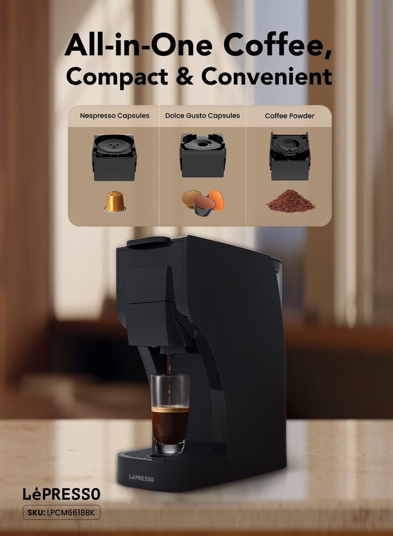 LePRESSO Trezza Multi-Capsule Coffee Maker with 1L Water Tank / 20 Bar Pump Pressure / 1350W Coffee Machine Compatible with Nespresso Capsule and Dolce Gusto Capsule / Automatic Shutdown / Capsule Coffee Machine - Black - Image 3