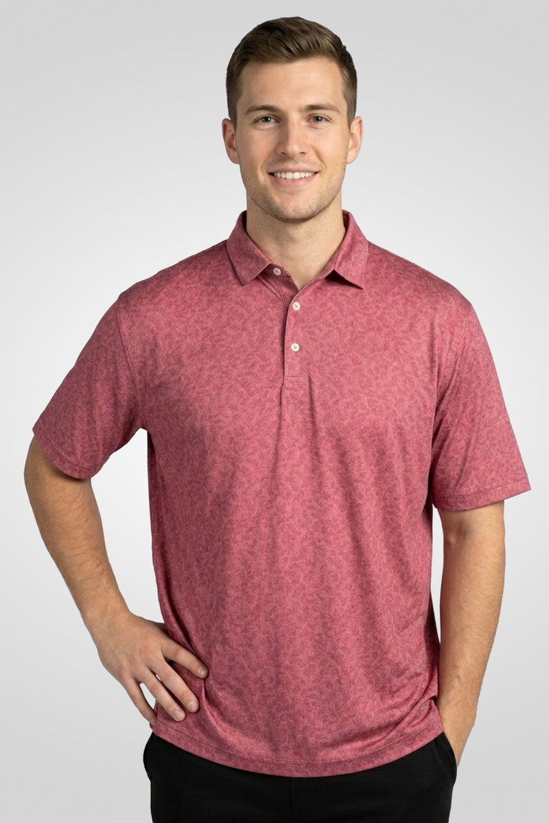 Greg Norman Men Sportswear Fit Short Sleeves Training Polo Shirt, Maroon - Image 1