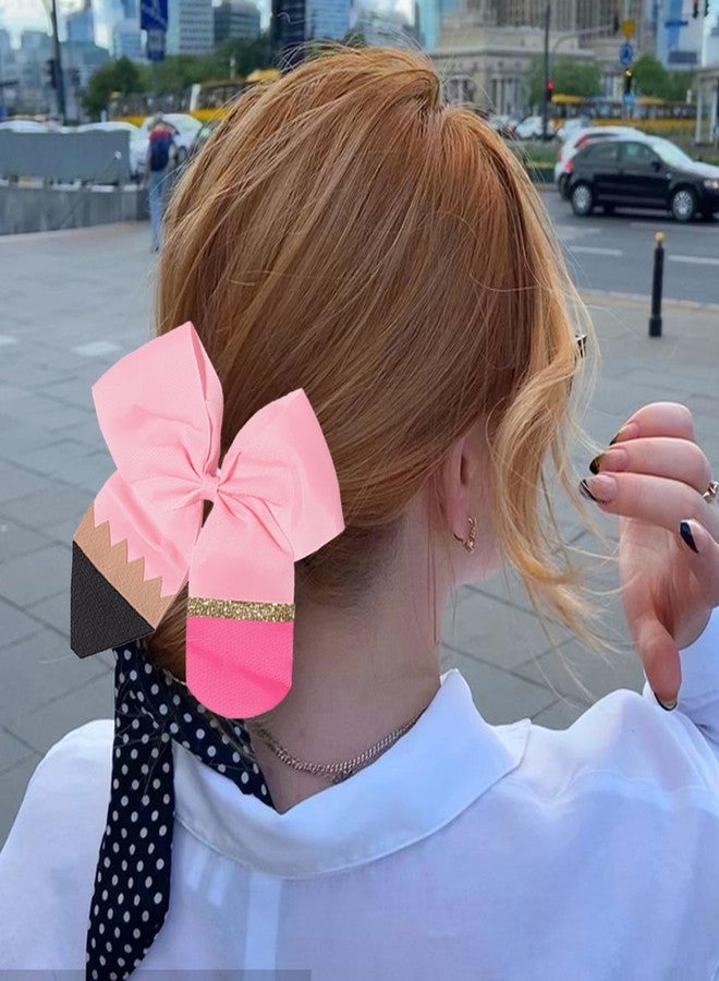 Jacnkb 2Pcs Back to School Hair Bow Ties Pink Pencil Hair Ties Big Cute Scrunchies Teen College Elastic Ponytail Holder Cheer Sports Hair Bows for First Day of School Great Holiday Gifts for Students Girls - Image 4