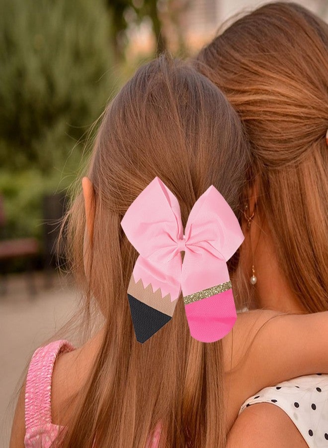 Jacnkb 2Pcs Back to School Hair Bow Ties Pink Pencil Hair Ties Big Cute Scrunchies Teen College Elastic Ponytail Holder Cheer Sports Hair Bows for First Day of School Great Holiday Gifts for Students Girls - Image 3