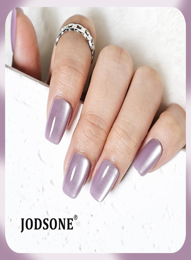 JODSONE 30PCS Lavender Purple Cat Eye Stick on Nails Set Acrylic Short Square Reusable Press on Nails Glitter Soft Gel Fake Nails for Women Shimmer Manicure Nails Kit - Image 4