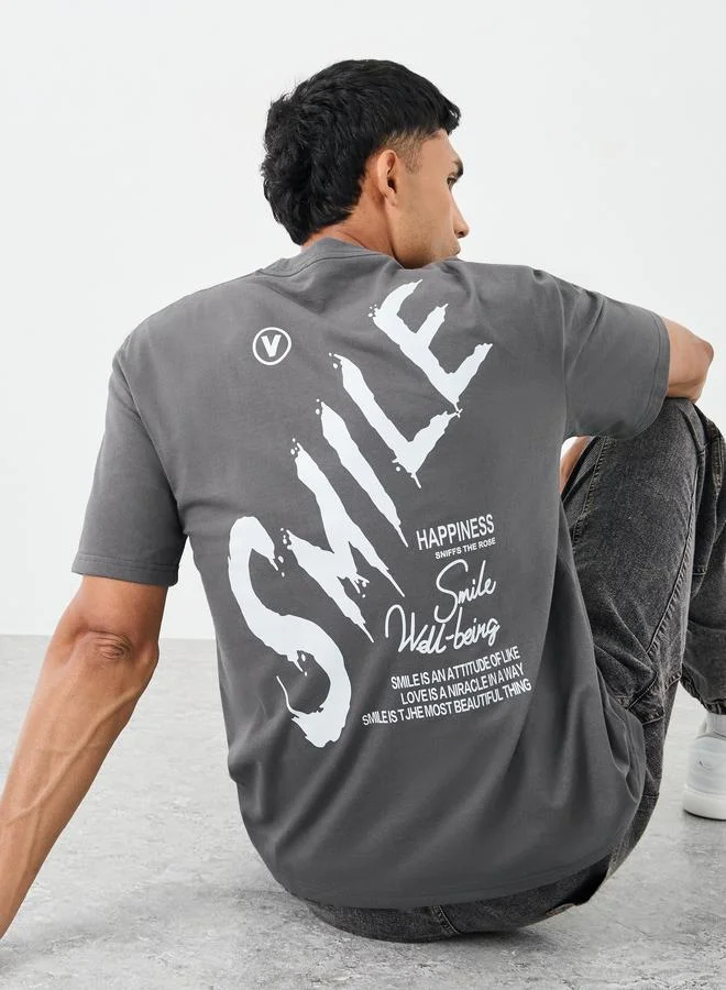 Styli Styli Slogan Back Print Crew Neck Oversized T-Shirt