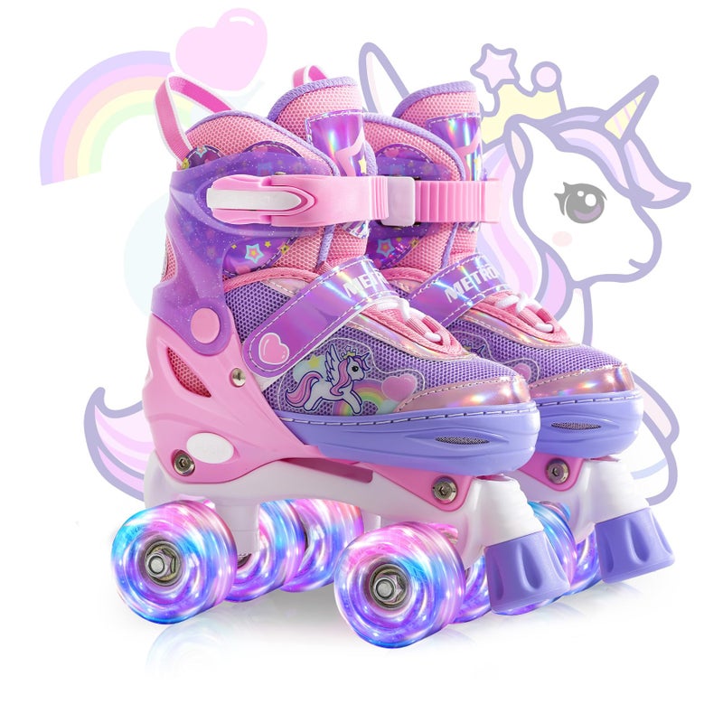METROLLER Kids Roller Skates Girls Ages 4-6 5-8 8-12 Adjustable Toddler Roller Skates Shining Wheels Little Unicorn Sports Outdoors - Image 1
