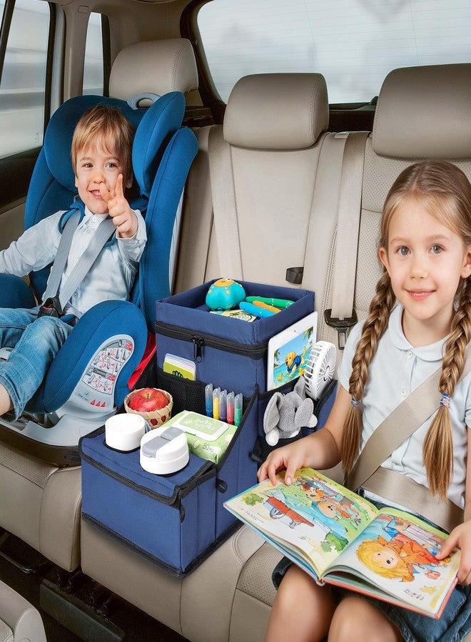 COOLBEBE Car Seat Organizer, Backseat Car Organizer with Cup Holders for Kids and Adults Travel, Cooler Compartment Passenger Seat Organizer Storage Box for Front or Middle Seat, Navy Blue - Image 2
