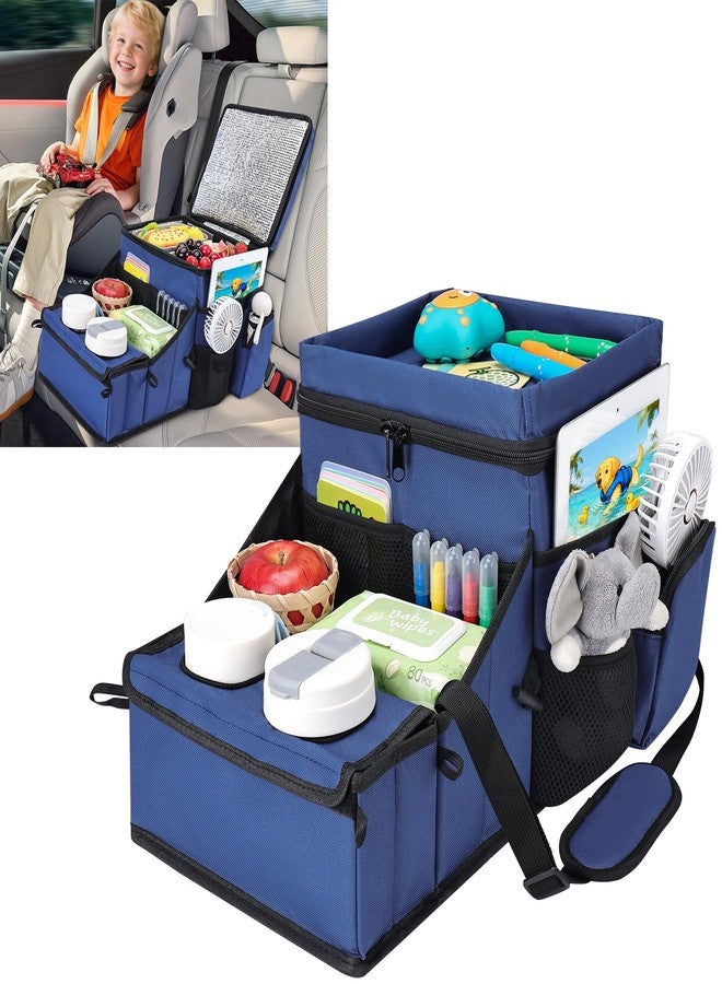 COOLBEBE Car Seat Organizer, Backseat Car Organizer with Cup Holders for Kids and Adults Travel, Cooler Compartment Passenger Seat Organizer Storage Box for Front or Middle Seat, Navy Blue - Image 1