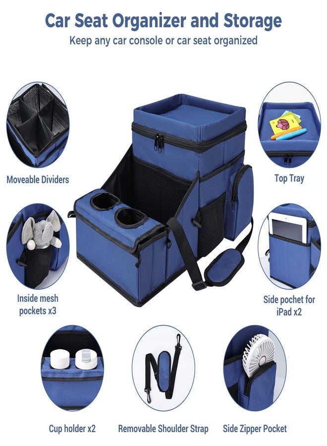 COOLBEBE Car Seat Organizer, Backseat Car Organizer with Cup Holders for Kids and Adults Travel, Cooler Compartment Passenger Seat Organizer Storage Box for Front or Middle Seat, Navy Blue - Image 5