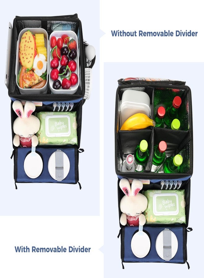 COOLBEBE Car Seat Organizer, Backseat Car Organizer with Cup Holders for Kids and Adults Travel, Cooler Compartment Passenger Seat Organizer Storage Box for Front or Middle Seat, Navy Blue - Image 4