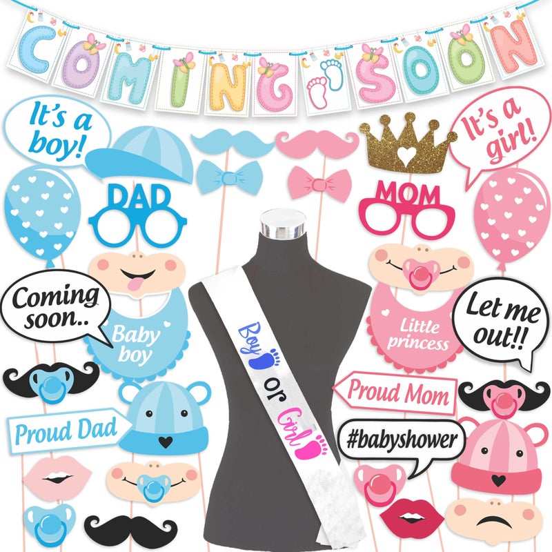 Wobbox Baby Shower Decoration Items| Baby Shower Ceremony Photo Booth Props for Photoshoot, Baby Shower Banner& Mom to Be Sash, Godh Bharai Ceremony Decoration Kit-(FP4718) - Image 1