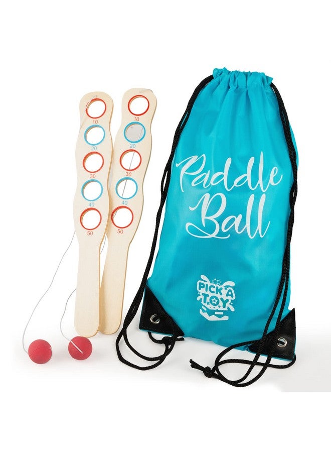 Pick A Toy Wood Paddleball Set With Catch And Toss Ball Game Indoor And Outdoor Flip Fun With String And Paddle Interactive Scoring And Active Play 2 Pc. Set For Kids Or Adults Carry Bag - Image 1