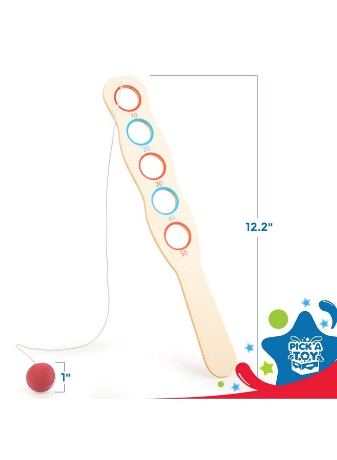 Pick A Toy Wood Paddleball Set With Catch And Toss Ball Game Indoor And Outdoor Flip Fun With String And Paddle Interactive Scoring And Active Play 2 Pc. Set For Kids Or Adults Carry Bag - Image 3