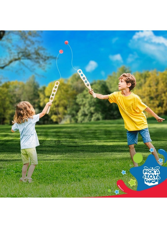 Pick A Toy Wood Paddleball Set With Catch And Toss Ball Game Indoor And Outdoor Flip Fun With String And Paddle Interactive Scoring And Active Play 2 Pc. Set For Kids Or Adults Carry Bag - Image 5