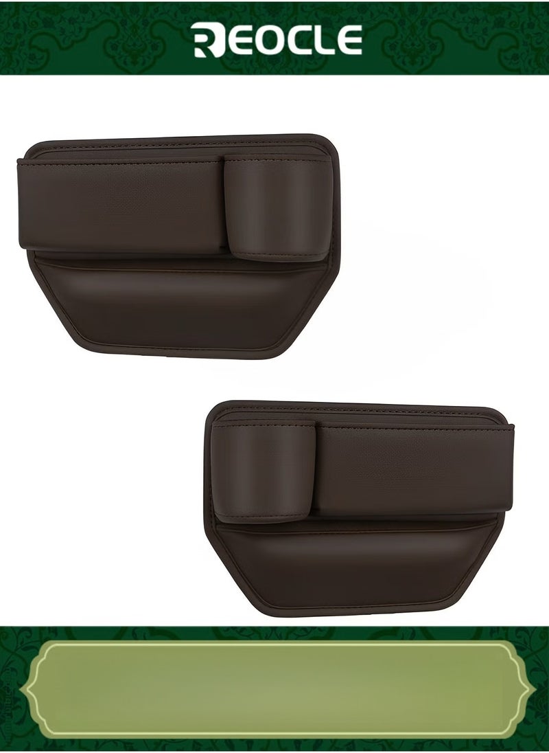 REOCLE 2 Pack Car Seat Gap Filler Organizer Automotive Front Seat Storage with Cup Holder Auto Console Side Extra Storage Boxes Seat Side Storage Passenger Side & Driver Side - Image 1
