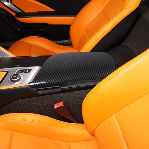 Qiosreui Center Console Armrest Cover for Chevy Corvette C7 2014-2019, Armrest Box Panel Trim, Armrest Arm Rest Cap Cover, Console Lid Cover, Armrest Container Cushion Protector Accessories, ABS (Carbon Fiber) - Image 2