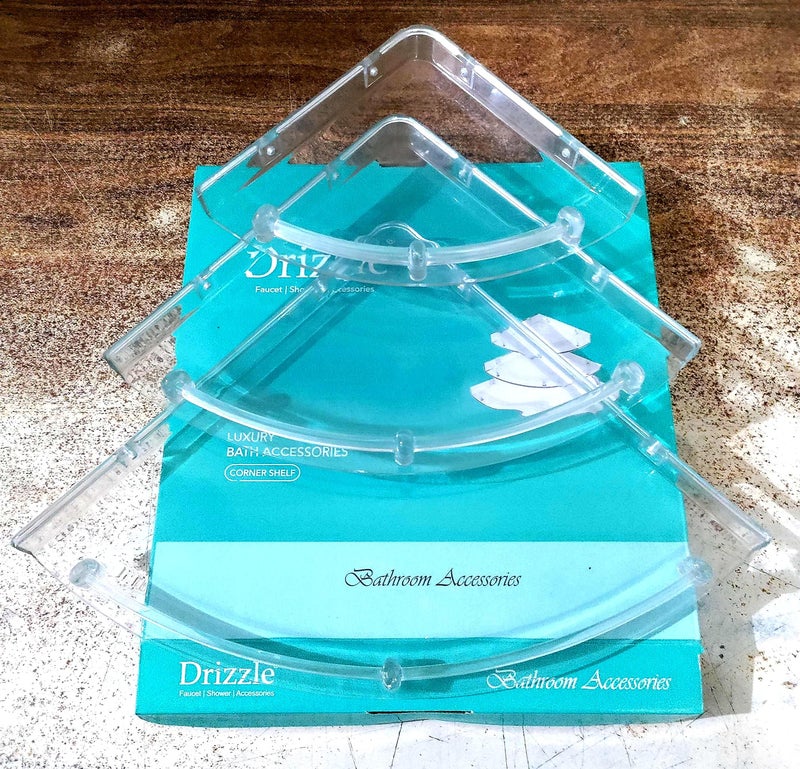 Drizzle رف زاوية درizzle شفاف للغاية | رفوف حمام غير قابلة للكسر | استخدام متعدد الأغراض (الحجم 7 بوصة، 9 بوصة، 11 بوصة) - مجموعة من 1 (3 قطع) - Image 5