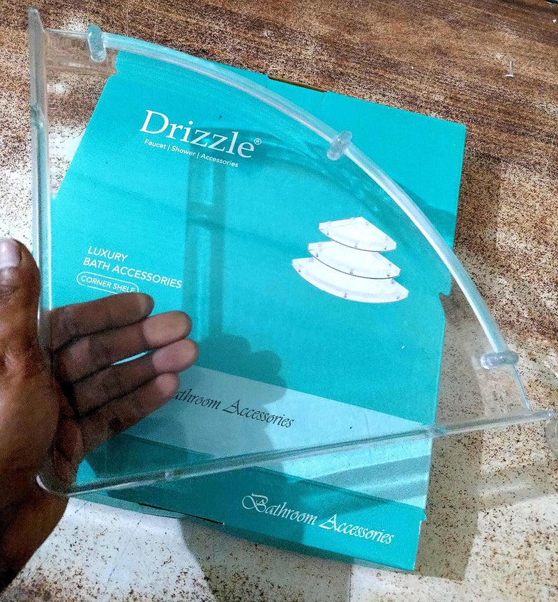 Drizzle رف زاوية درizzle شفاف للغاية | رفوف حمام غير قابلة للكسر | استخدام متعدد الأغراض (الحجم 7 بوصة، 9 بوصة، 11 بوصة) - مجموعة من 1 (3 قطع) - Image 4