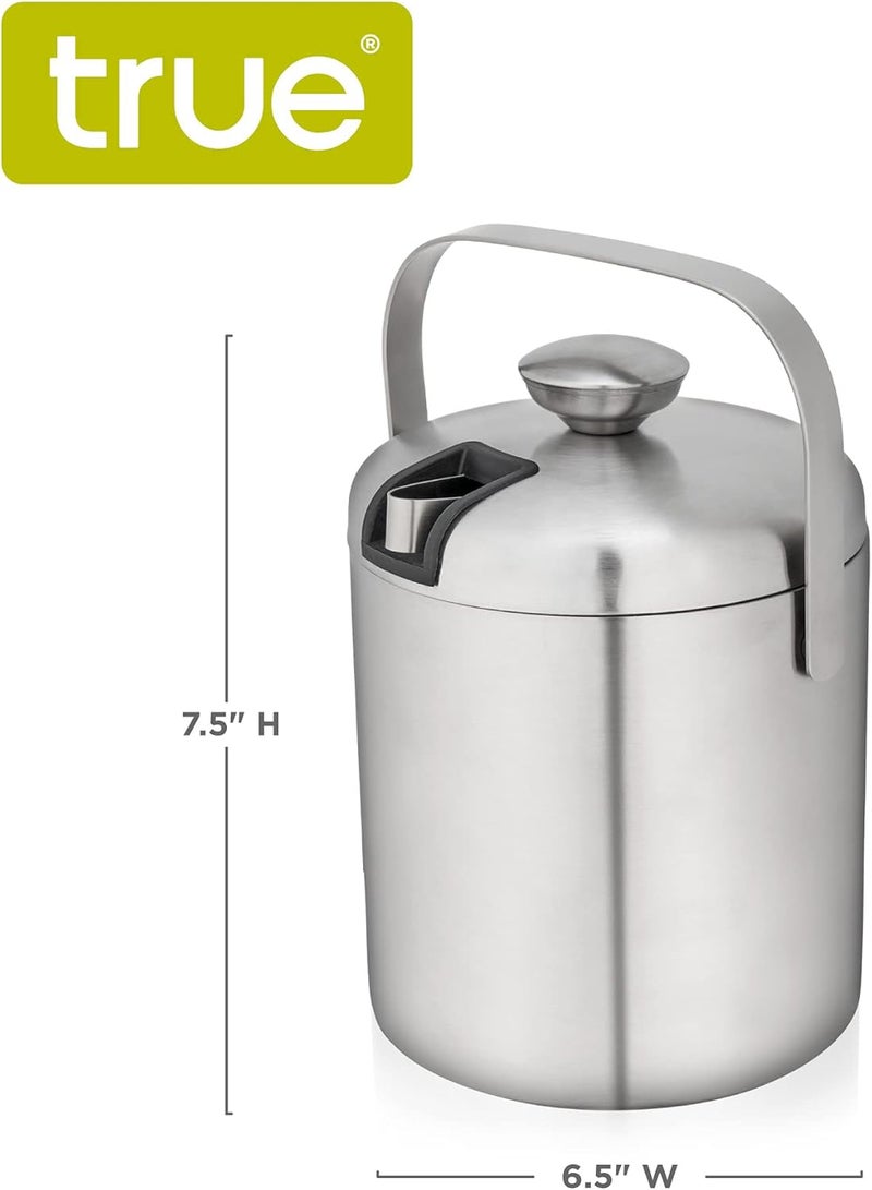 True Stainless Steel Ice Buckets for Parties with Lid, 1.3L Capacity Double Wall Ice Bucket with Tongs, Insulated Ice Bucket for Cocktail Bar, Set of 1 - Image 3