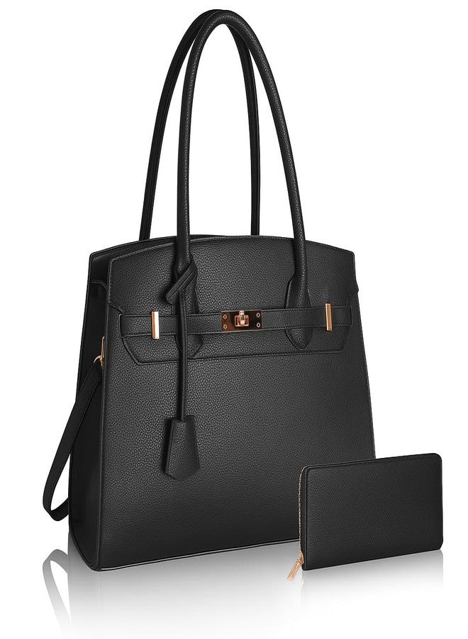 Nymera Designer Classic Top Handbags For women, Shoulder Purses For Ladies, Adjustable Strap Work Satchel with Wallet, BLACK - Image 1