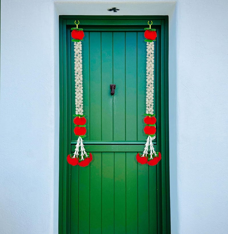 iHandikart iHandikart Jasmine Artificial Garland with Marigold Flowers Tuberose Diwali Decoration for Home Decor White Garland for Decoration Color Red Pack of 20 3330320  - Image 3