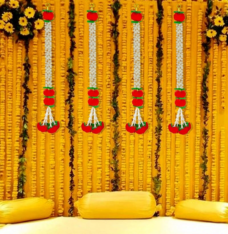 iHandikart iHandikart Jasmine Artificial Garland with Marigold Flowers Tuberose Diwali Decoration for Home Decor White Garland for Decoration Color Red Pack of 20 3330320  - Image 2