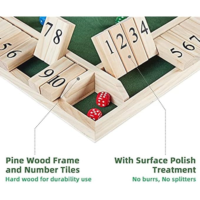 ApudArmis 4Way Shut The Box 14 بوصة مجموعة ألعاب لوحية خشبية كبيرة مع مجموعة ألعاب خشبية كبيرة مع نرد ShutTheBox للأطفال والكبار تعلم إضافة الفصل الدراسي حانة الحفلات المنزلية - Image 5